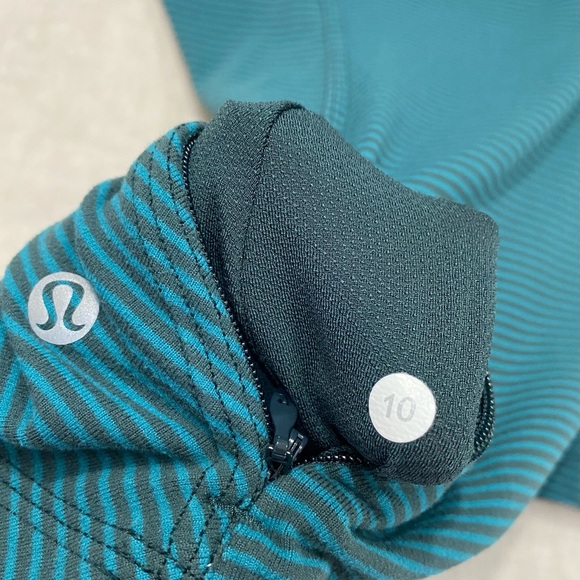 Lululemon Kanto Catch Me Long Sleeve Shirt Sz 10 Green Mini Pop Stripe Running - Picture 10 of 15